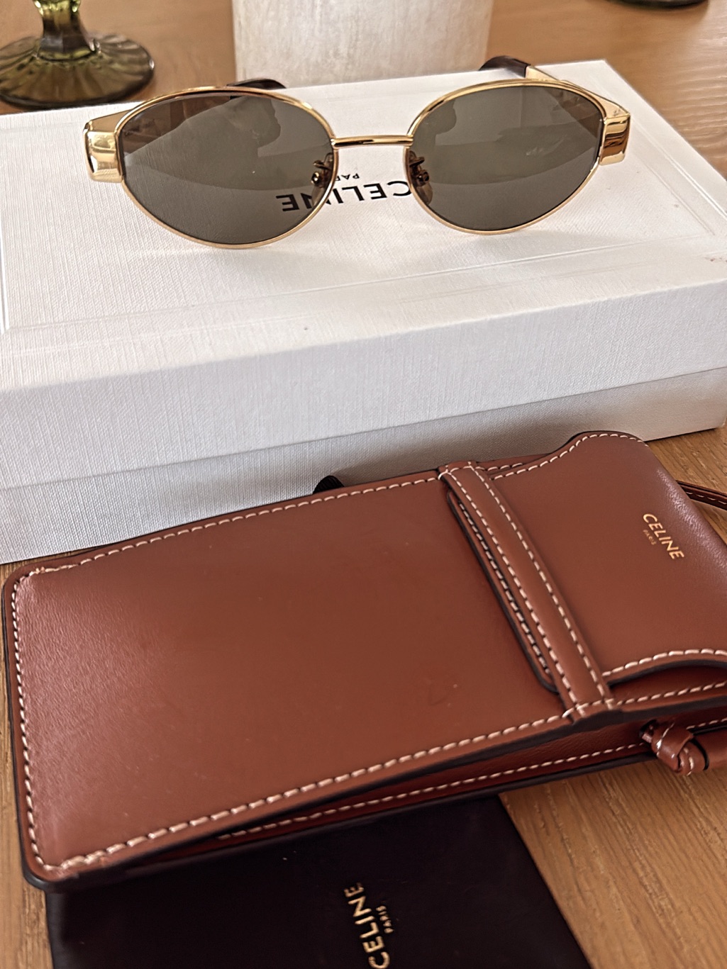 Celine Gold Frame Sunglasses With Brown Case